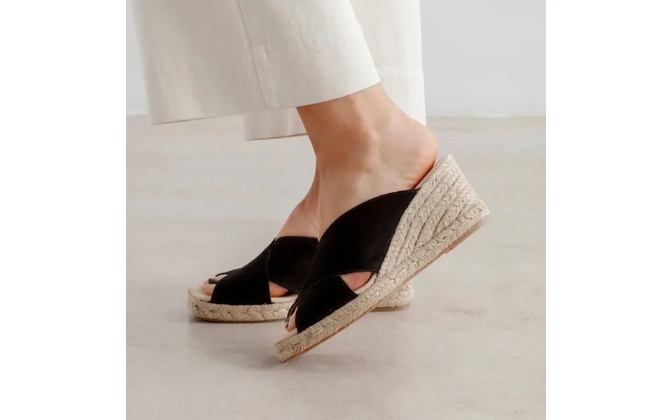 Genoa Cross Strap Vegan Suede Espadrille Wedges - Black Select Size 9 Us 40eu Color Black