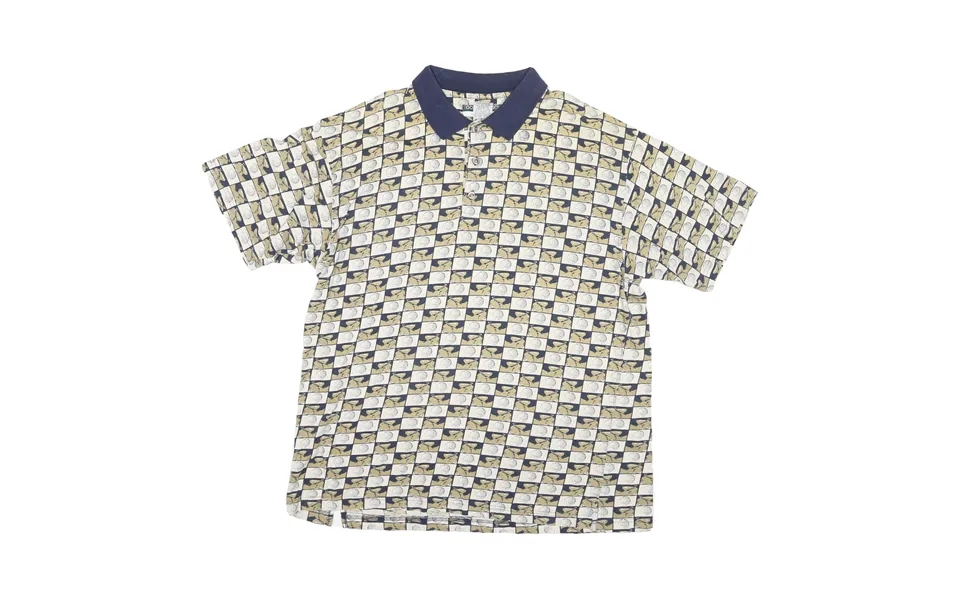 Golf Classics Mens Beige & Navy All Over Print Short Sleeve Polo Shirt Xl Cotton