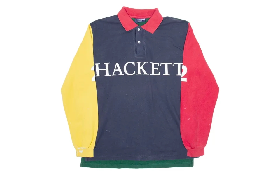 Hackett London Mens Polo Shirt Blue Patchwork Long Sleeve M