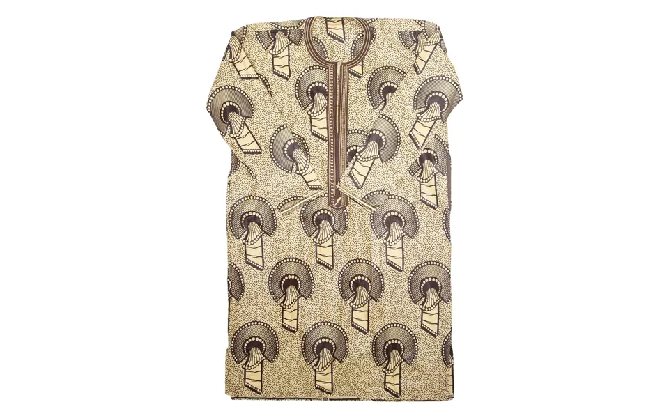 Handmade Womens Kaftan Dress Beige Crazy Pattern Long Sleeve Midi L