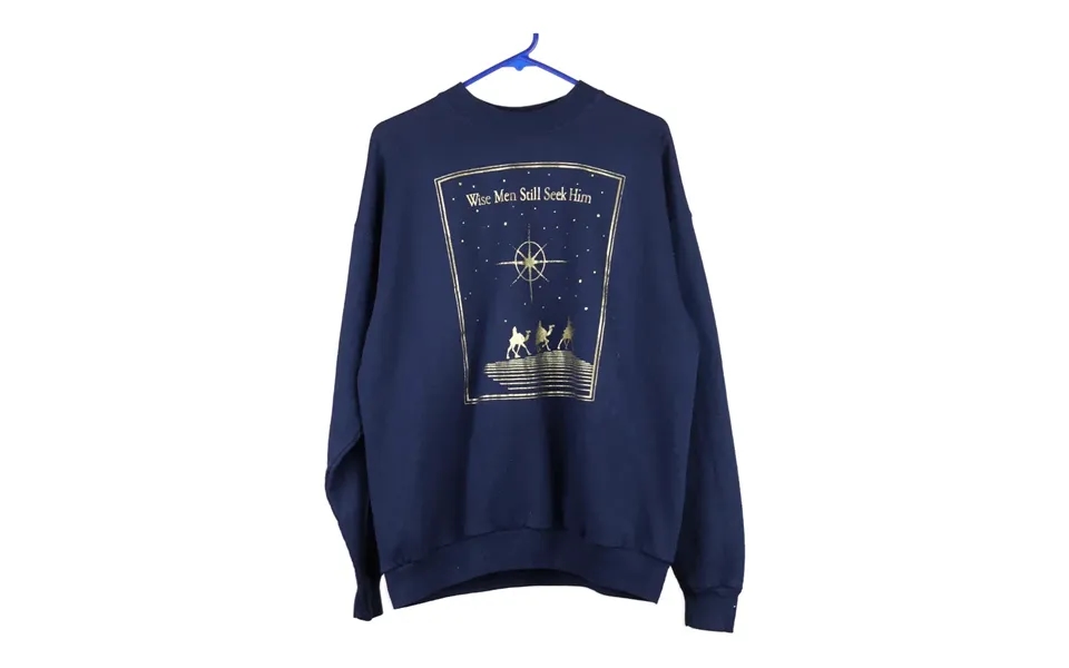 Hanes Christmas Sweatshirt - Large Navy Cotton Blend
