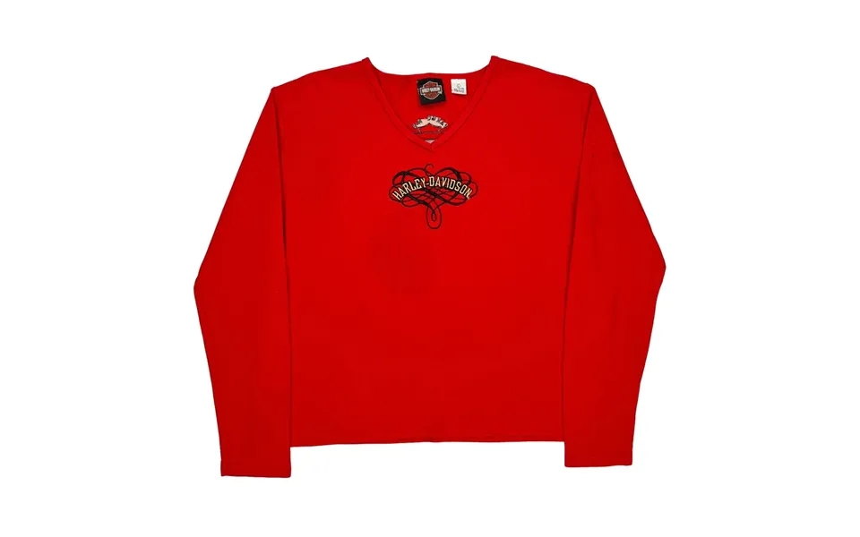 Harley Davidson Graphic Long Sleeve T-shirt - Large Red Cotton