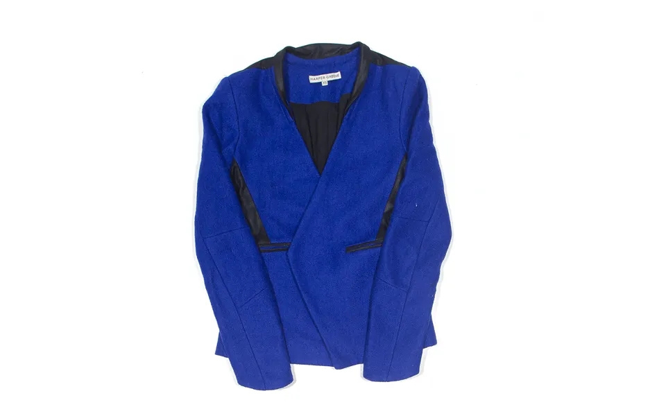 Harper Greene Faux Leather Wool Blend Blazer Jacket Blue Womens Xs