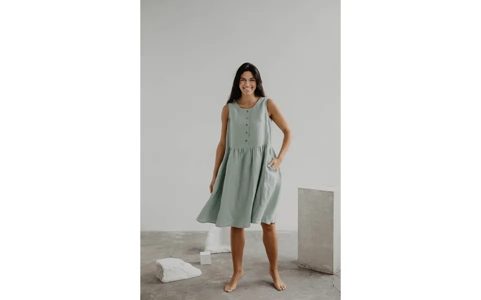 Hazel Linen Sleeveless Summer Dress In Sage Green Size