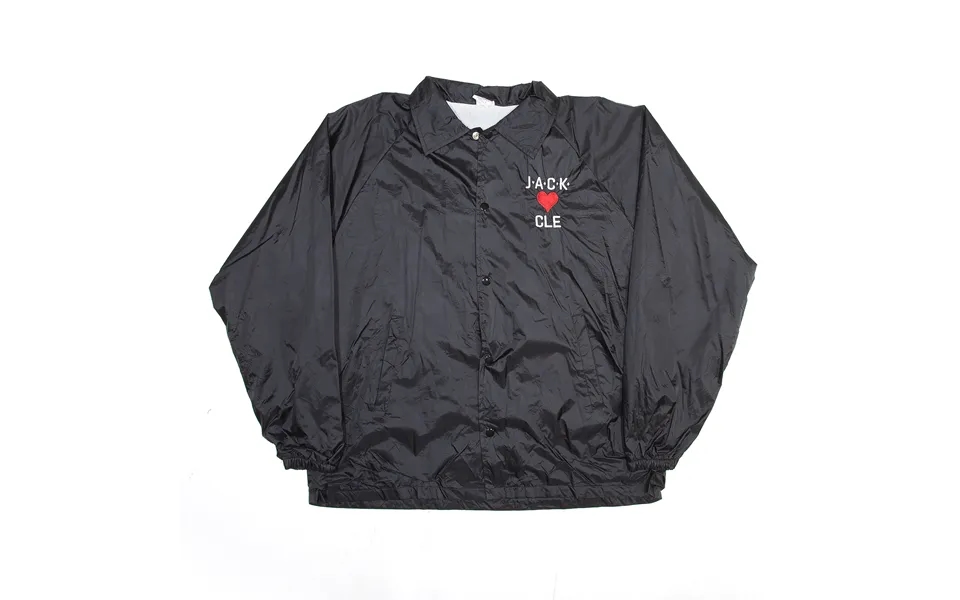 Heart Embroidered Black Nylon Coach Jacket Mens L