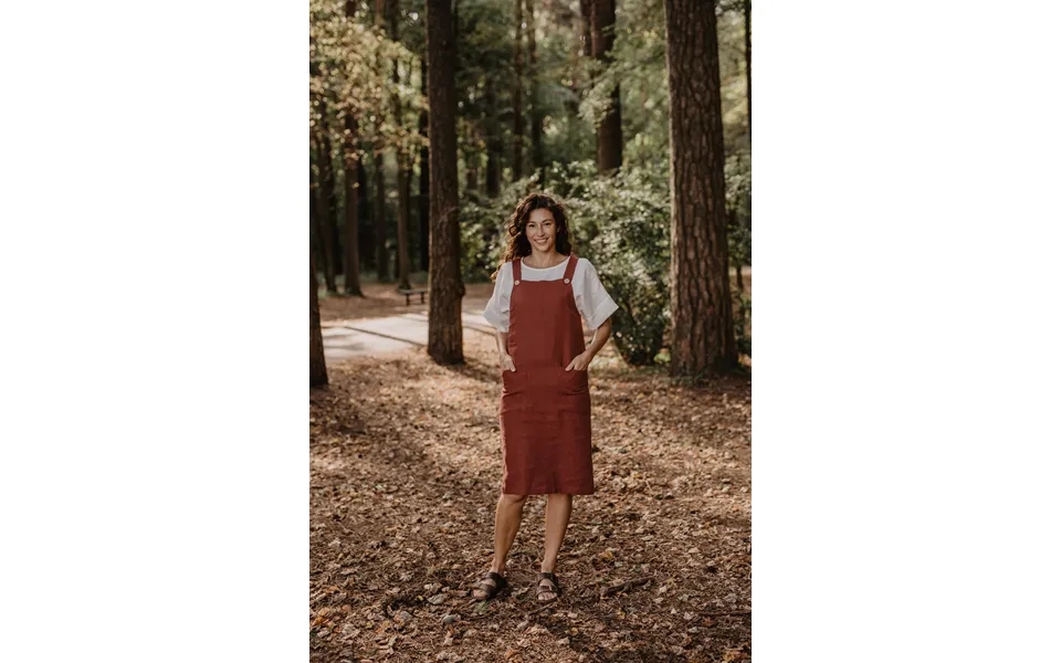 Jade Linen Apron Dress In Terracotta Size Xs