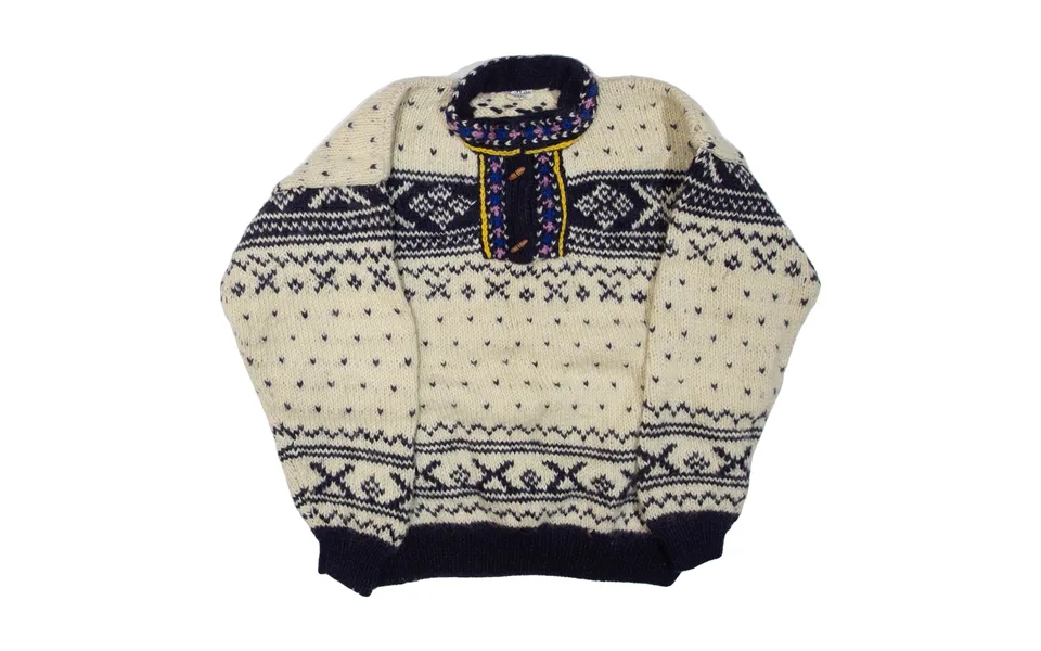 J.w.c Mens Icelandic Jumper Beige Fair Isle Button Neck Chunky Knit Wool L