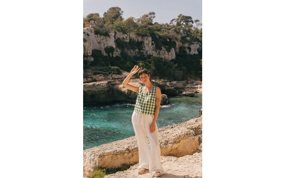 Leah Wide Linen Pants With Slits In White Size L