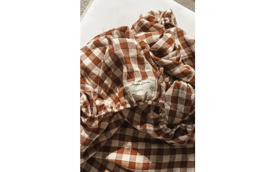 Linen Fitted Sheet In Mocha Gingham Size Au King