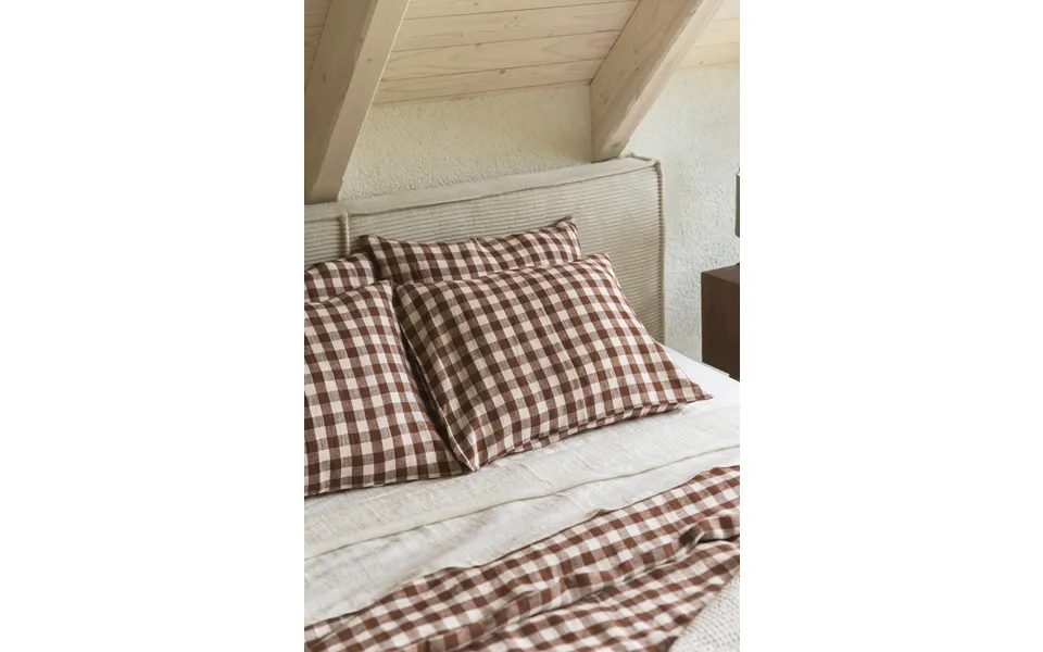Linen Pillowcase In Mocha Gingham Size Us Queen
