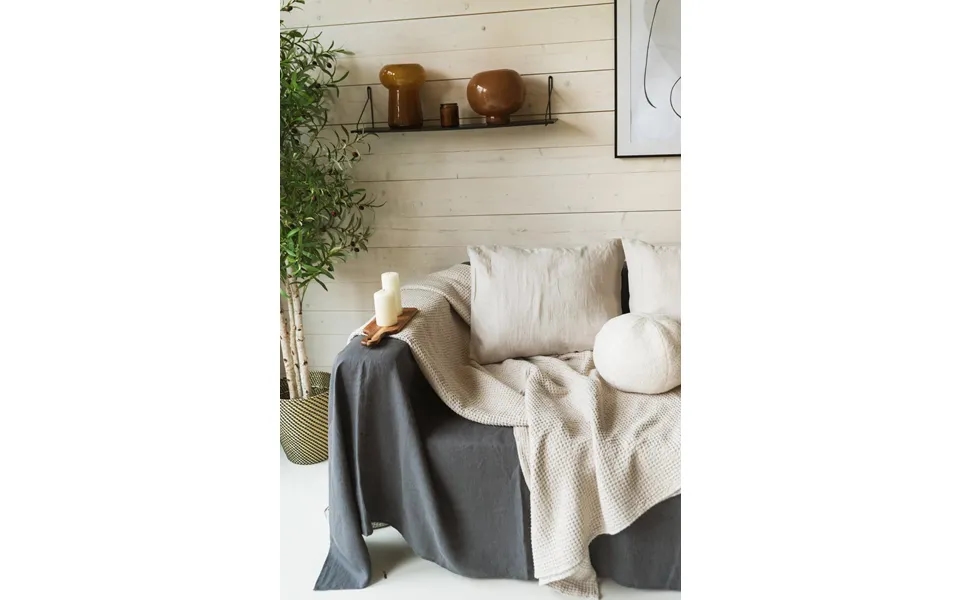 Linen Waffle Bed Throw In Cream Size 53x81 135x205cm