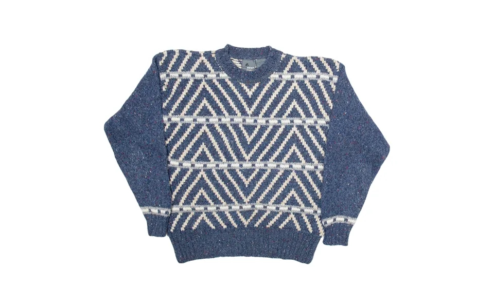 Liz Wear Mens Heavy Knit Jumper Blue Geometric Tight Knit M