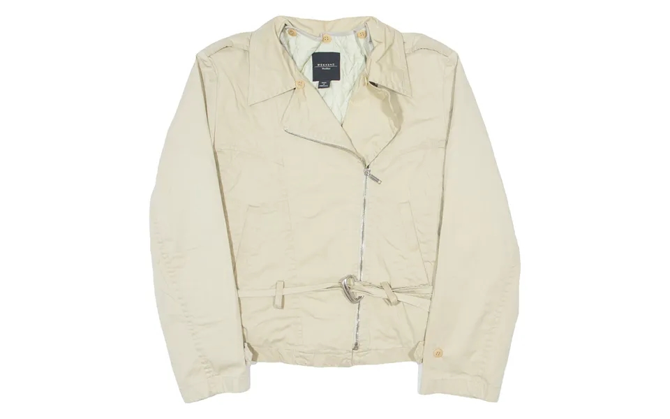 Max Mara Weekend Insulated Belted Biker Jacket Beige Womens Uk 10