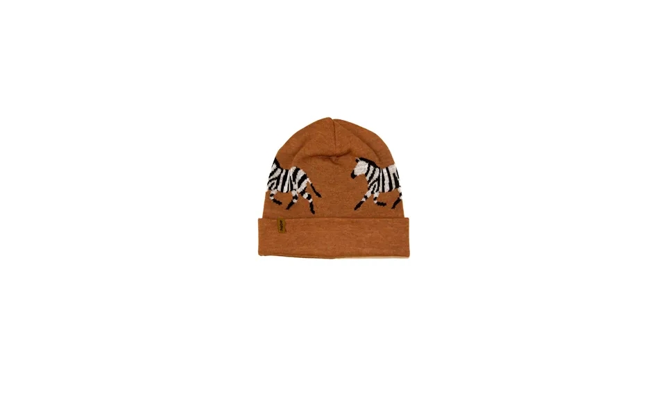 Merino Wool Kids Hat - Brown With Zebra Size 6-12 Years