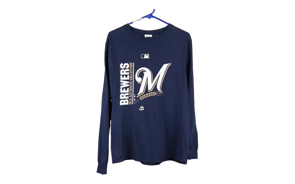Milwaukee Brewers Majestic Mlb Long Sleeve T-shirt - Small Blue Cotton