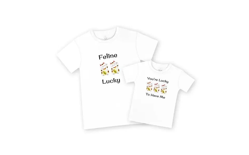 Mommy & Me Set Organic Cotton T-shirts - Lucky Cat Maneki Neko Size Lucky Cat Adult Tee In S Kids Tee In 2-3y