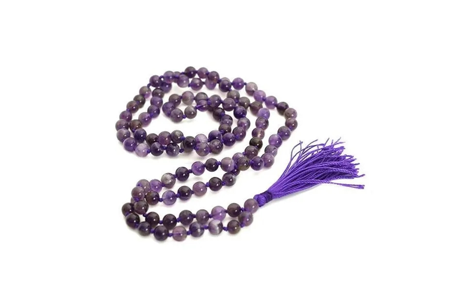 Natural Amethyst Mala Prayer 108 Beads Japa Mala Tassel Necklace