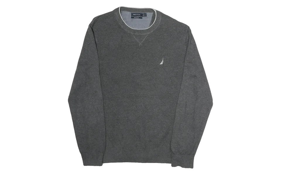 Nautica Mens Grey Plain Cotton Jumper Crew Neck Basic Knit L Casual Classic