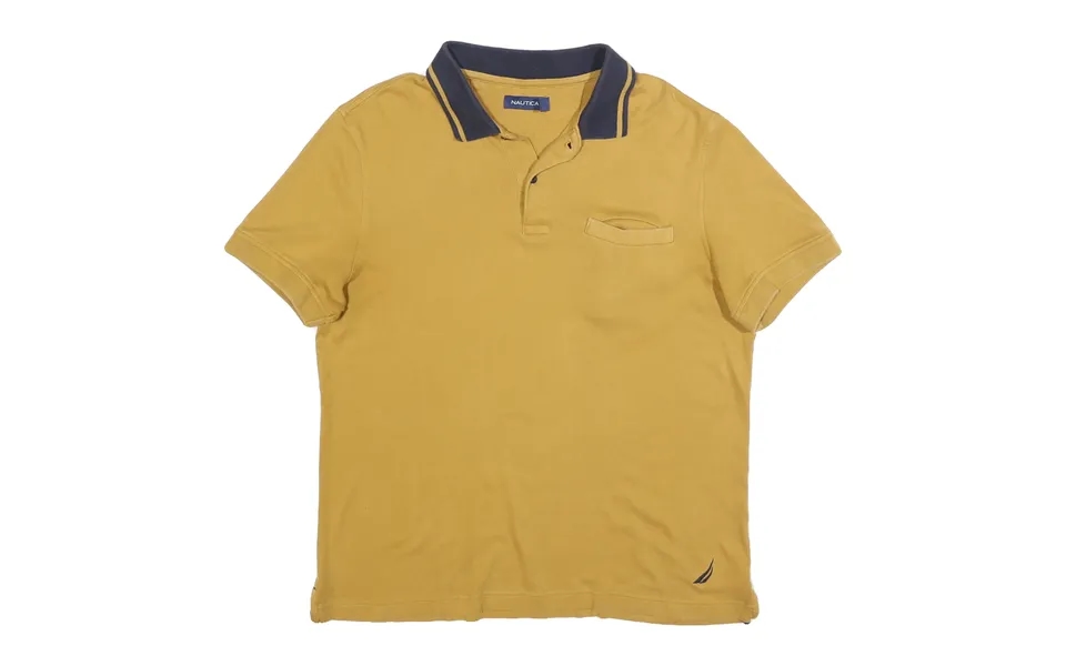 Nautica Mens Yellow & Navy Short Sleeve Plain L Cotton Blend Polo Shirt
