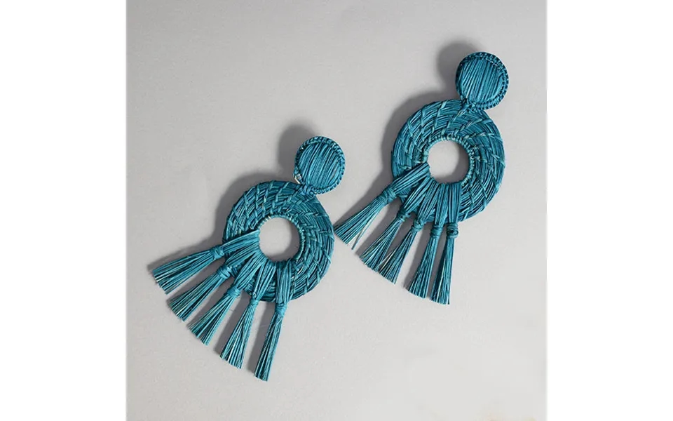 Oasis Blue Earrrings - Handmade Iraca Palm Earrings Color Mustard
