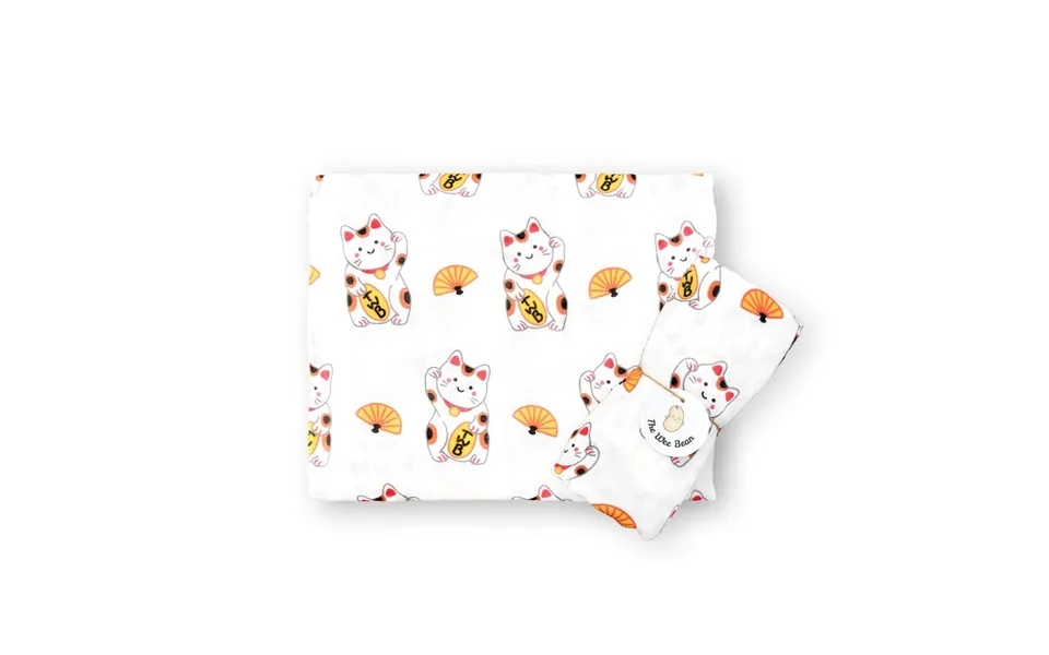 Organic Bamboo Blend Swaddle - Lucky Cat Maneki Neko Design Lemon Tea Egg Tart