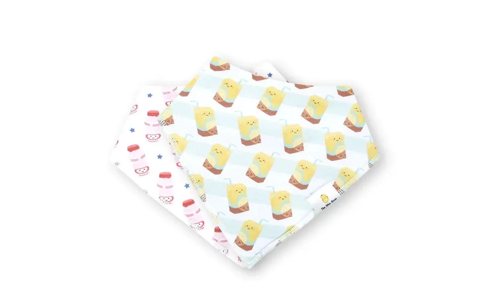 Organic Cotton Bandana Bibs 2pcs Set - Lemon Tea Yogurt Drink Design Milk Tea Egg Tart