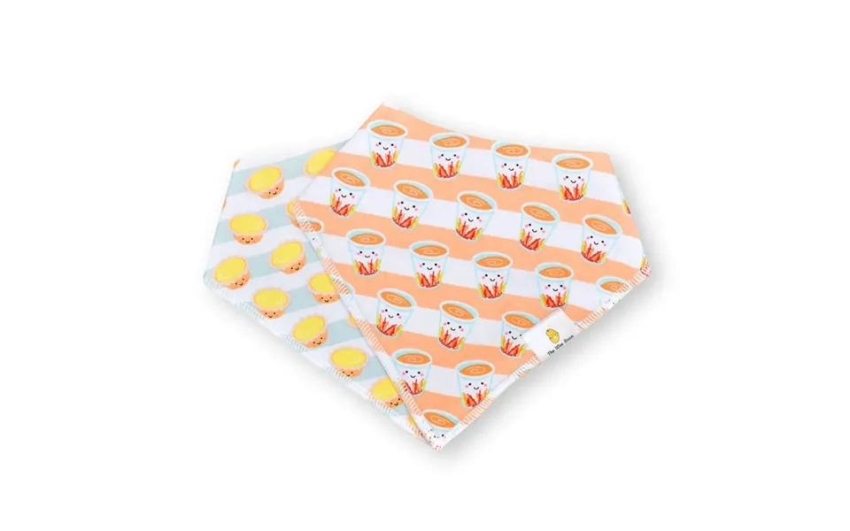 Organic Cotton Bandana Bibs 2pcs Set - Milk Tea Egg Tart Combo Design Sushi Tempura