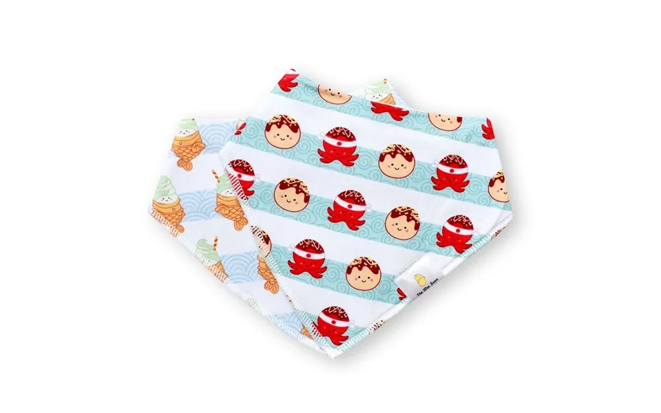 Organic Cotton Bandana Bibs 2pcs Set - Takoyaki Taiyaki Design Dim Sum Duo