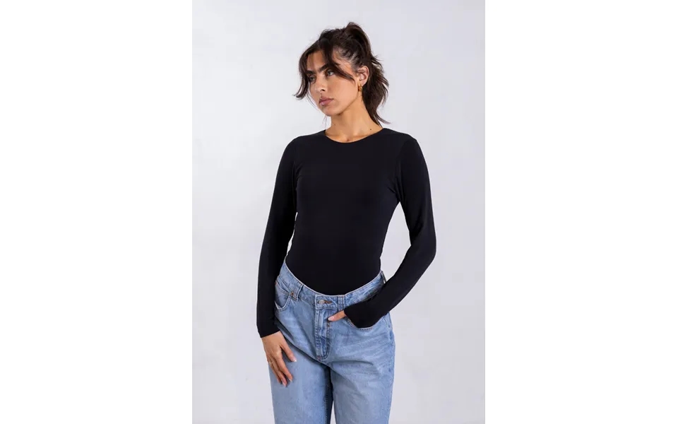 Organic Cotton Crew Long Sleeve T-shirt - Black Size S