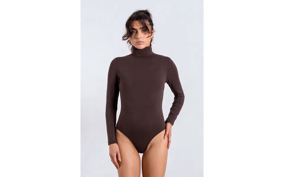 Organic Cotton Long Sleeve Roll-neck Bodysuit - Hot Fudge Size Xl
