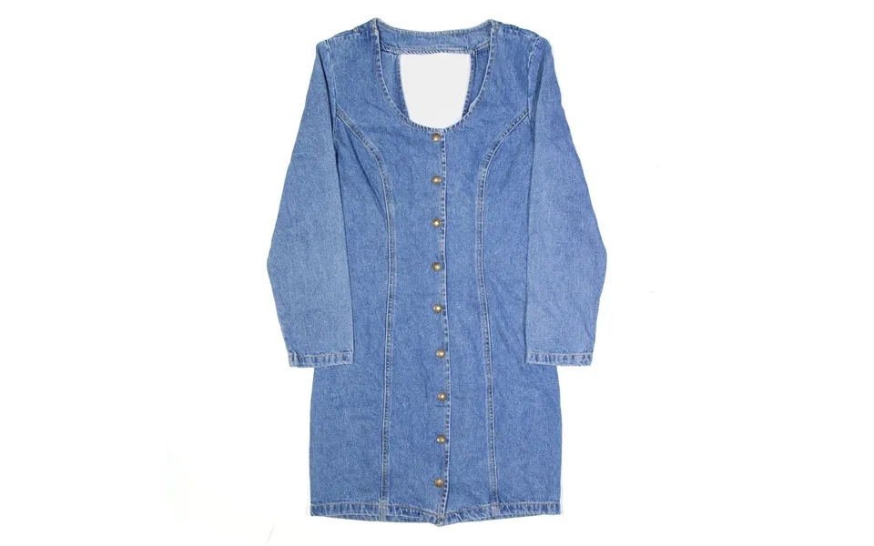 Paris Blues Denim Cut-out Back Blue Short Long Sleeve Bodycon Dress Womens Uk 6