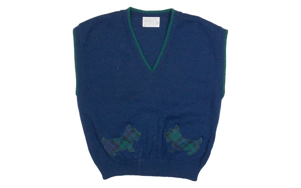 Pendleton Dogs Womens Vest Blue V-neck 90s Tight Knit Sleeveless Wool M