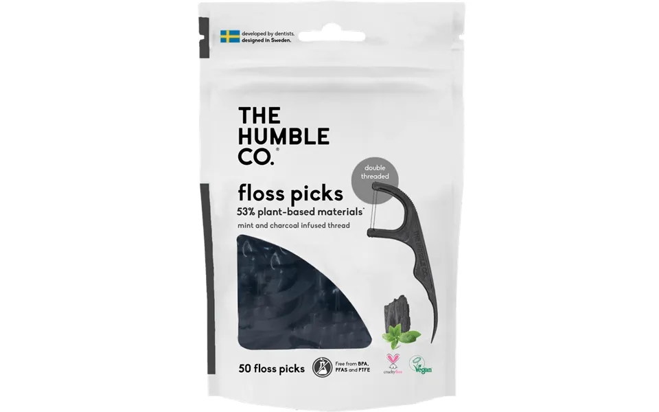 Plant-based Floss Picks - Charcoal 50 Pcs