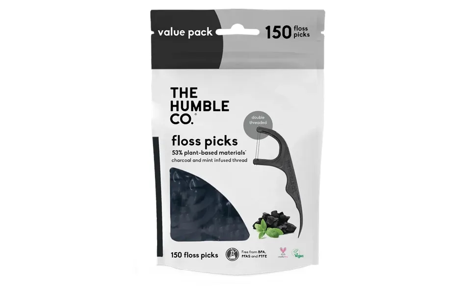 Plant-based Humble Floss Picks - Charcoal 150 Pcs