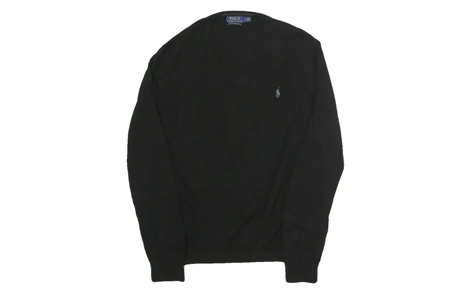 Polo Ralph Lauren Mens Black Plain Cotton Patterned V-neck Basic Knit Jumper L