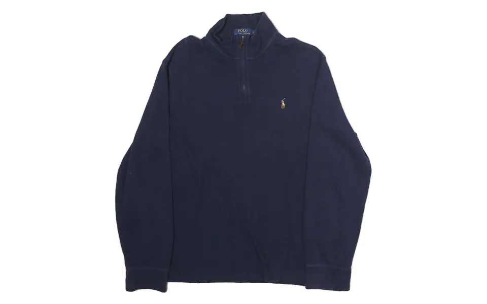 Polo Ralph Lauren Mens Blue Plain Cotton Jumper 1 4 Zip Regular Fit L Ralph