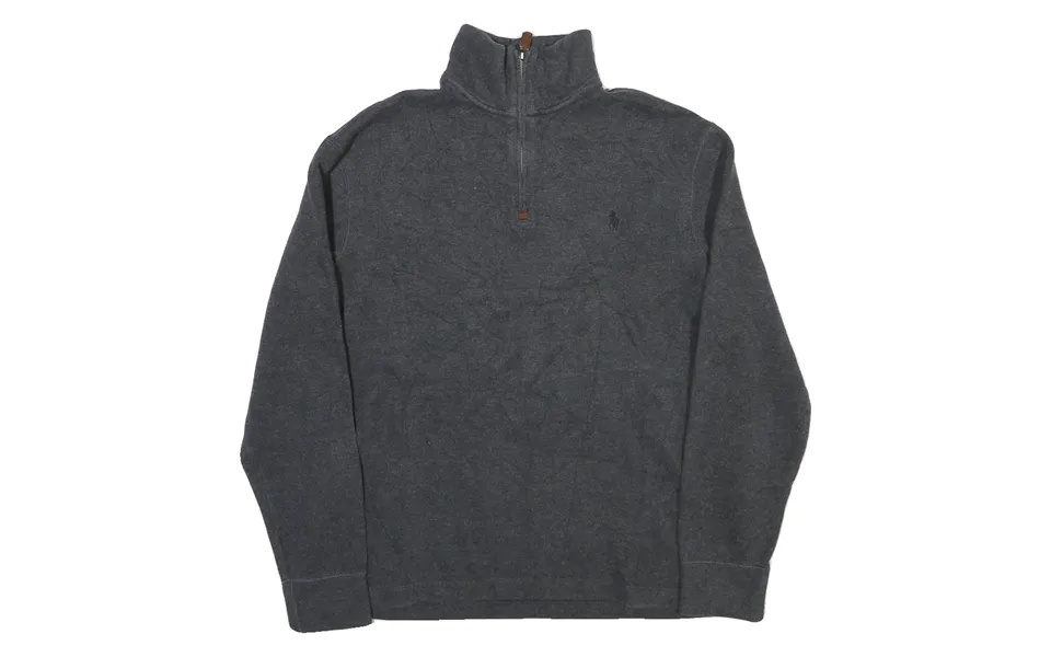 Polo Ralph Lauren Mens Grey Cotton Plain Half Zip Jumper M Casual Pullover