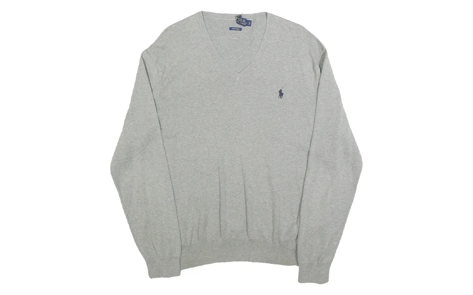 Polo Ralph Lauren Mens Grey Plain V-neck Basic Knit Jumper L Cotton Blend Casual