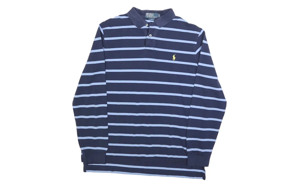Polo Ralph Lauren Mens Navy Blue & Light Blue Striped Long Sleeve Polo Shirt L