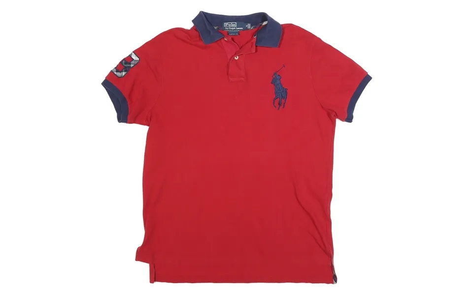 Polo Ralph Lauren Mens Red & Navy Short Sleeve Plain M Cotton Blend Polo Shirt
