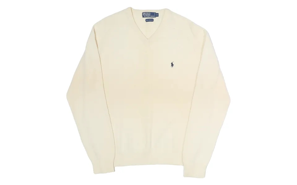 Polo Ralph Lauren Womens Cream V Neck Plain Cotton Jumper M Classic Knit