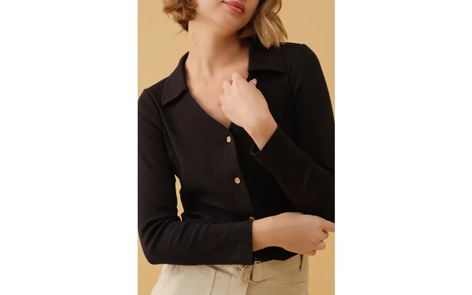 Polo Ribbed Cardigan - Black Size Xs
