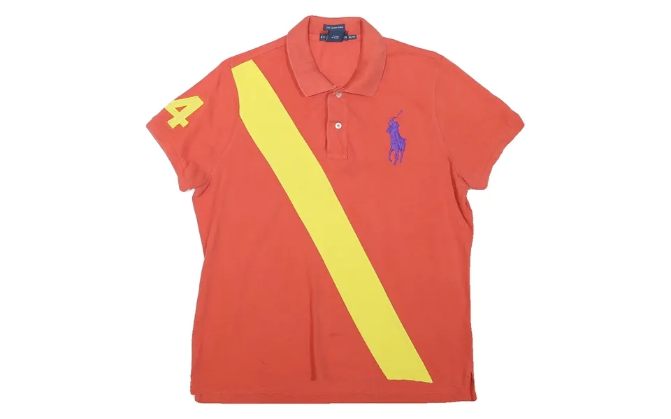 Ralph Lauren Womens Orange & Yellow Polo Shirt Xl Cotton Blend Short Sleeve