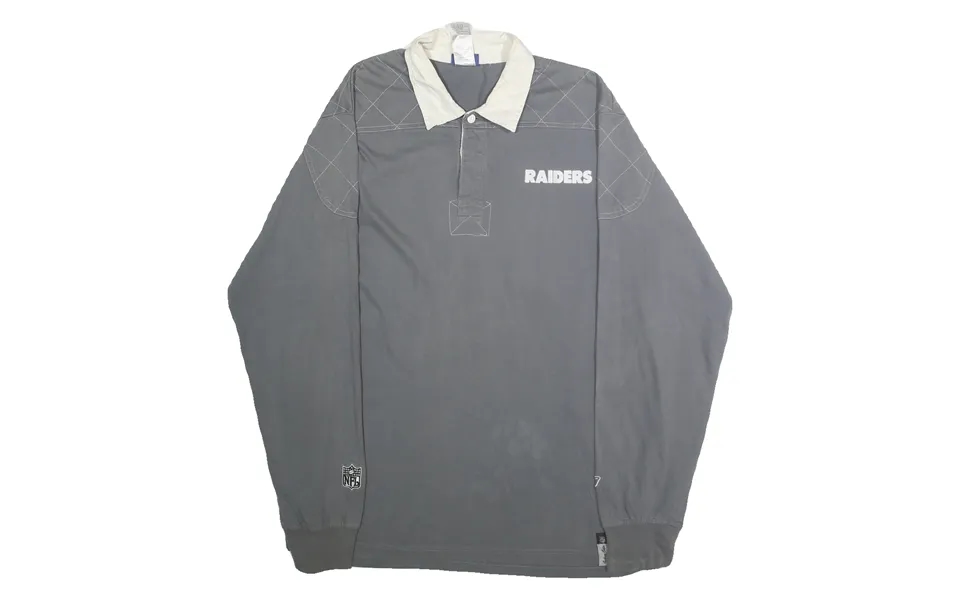 Reebok Mens Grey White Raiders Long Sleeve Plain Xl Cotton Sports Polo Shirt