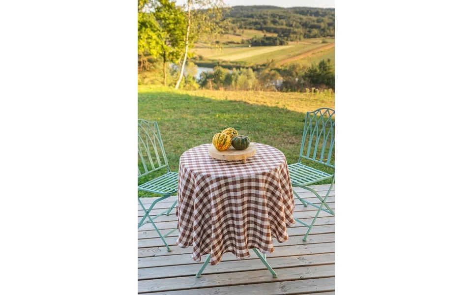 Round Linen Tablecloth In Mocha Gingham Size Round 79 200 Cm
