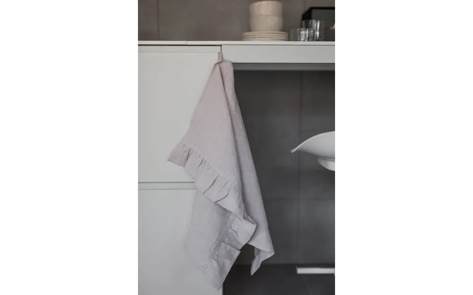 Ruffled Linen Tea Towel Color Cream