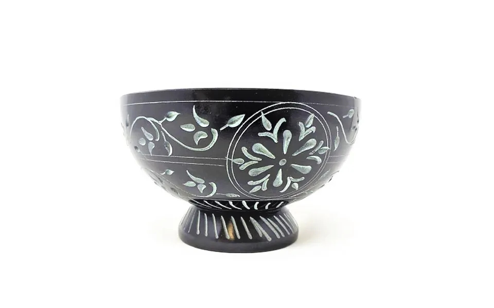 Sacred Bloom Floral Hand-carved Black Soapstone Bowl 3