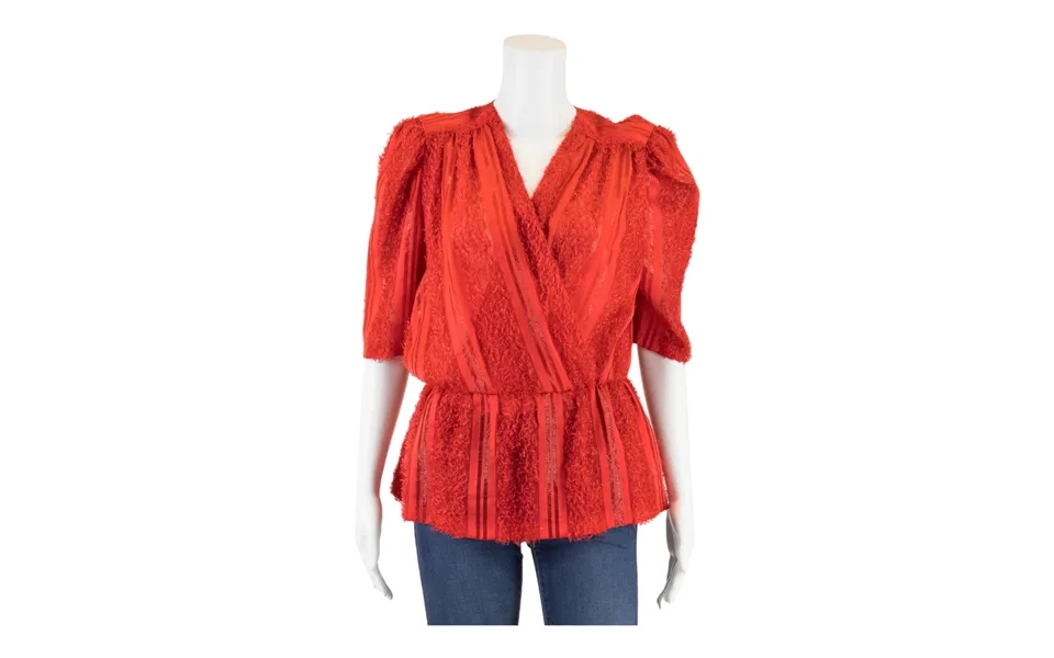 Sheer Plunge Neck Red Wrap Top L