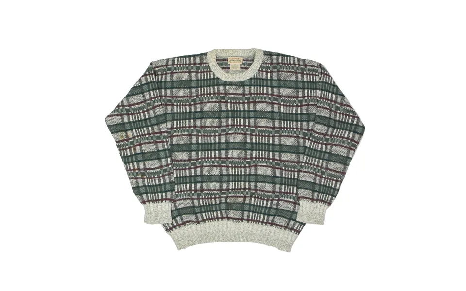 St John's Bay Patterned Jumper Green 90s Check Tight Knit Mens L