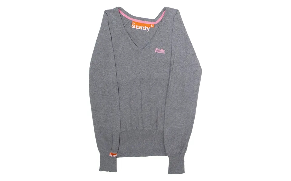 Superdry Womens Jumper Grey V-neck Tight Knit L